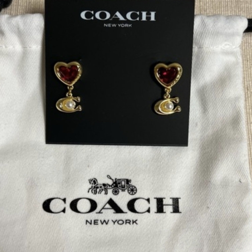 NWT Coach Heart Earrings - Picture 3 of 5